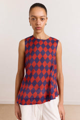 harmony sheer harlequin blouse - red/navy
