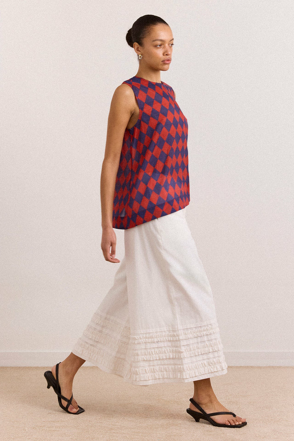 harmony sheer harlequin blouse - red/navy