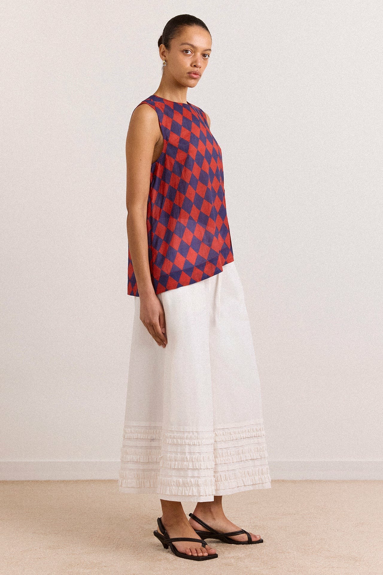 harmony sheer harlequin blouse - red/navy
