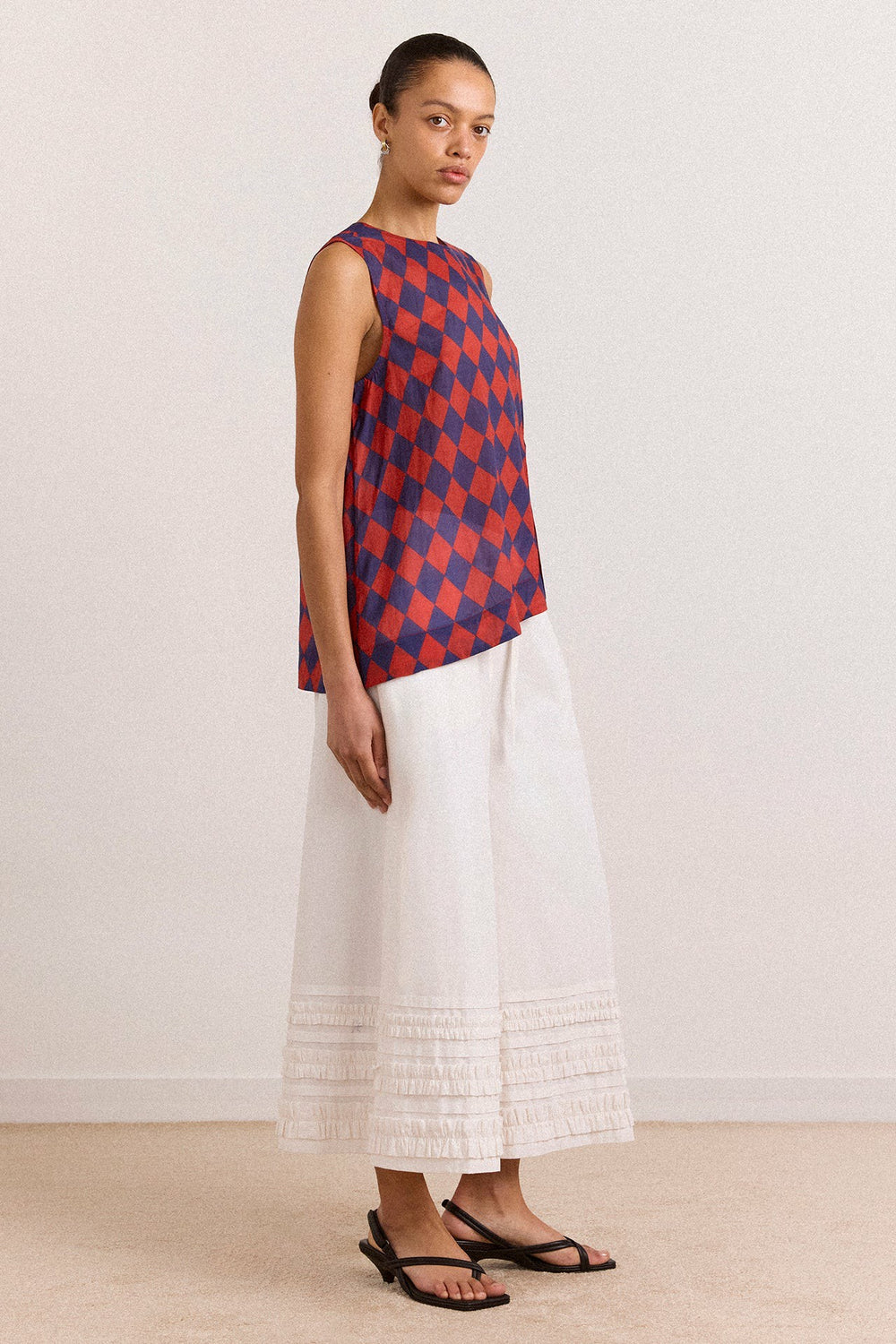 harmony sheer harlequin blouse - red/navy