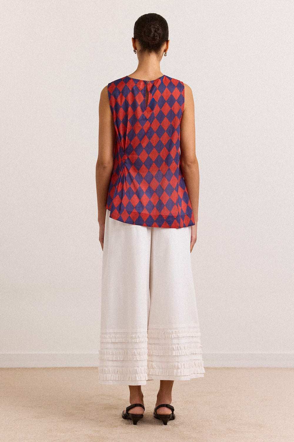 harmony sheer harlequin blouse - red/navy