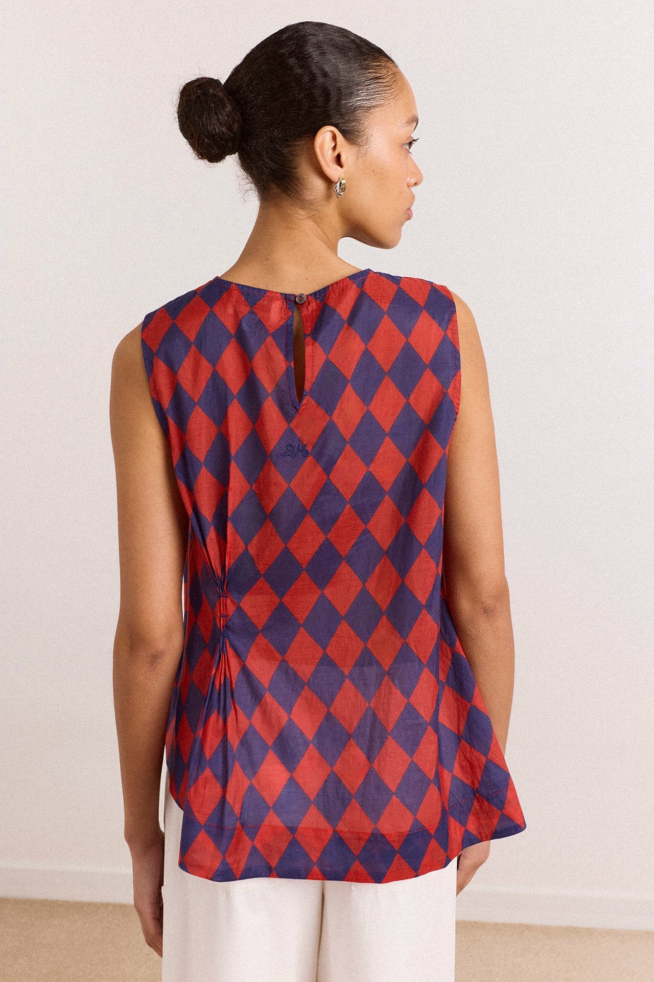 harmony sheer harlequin blouse - red/navy