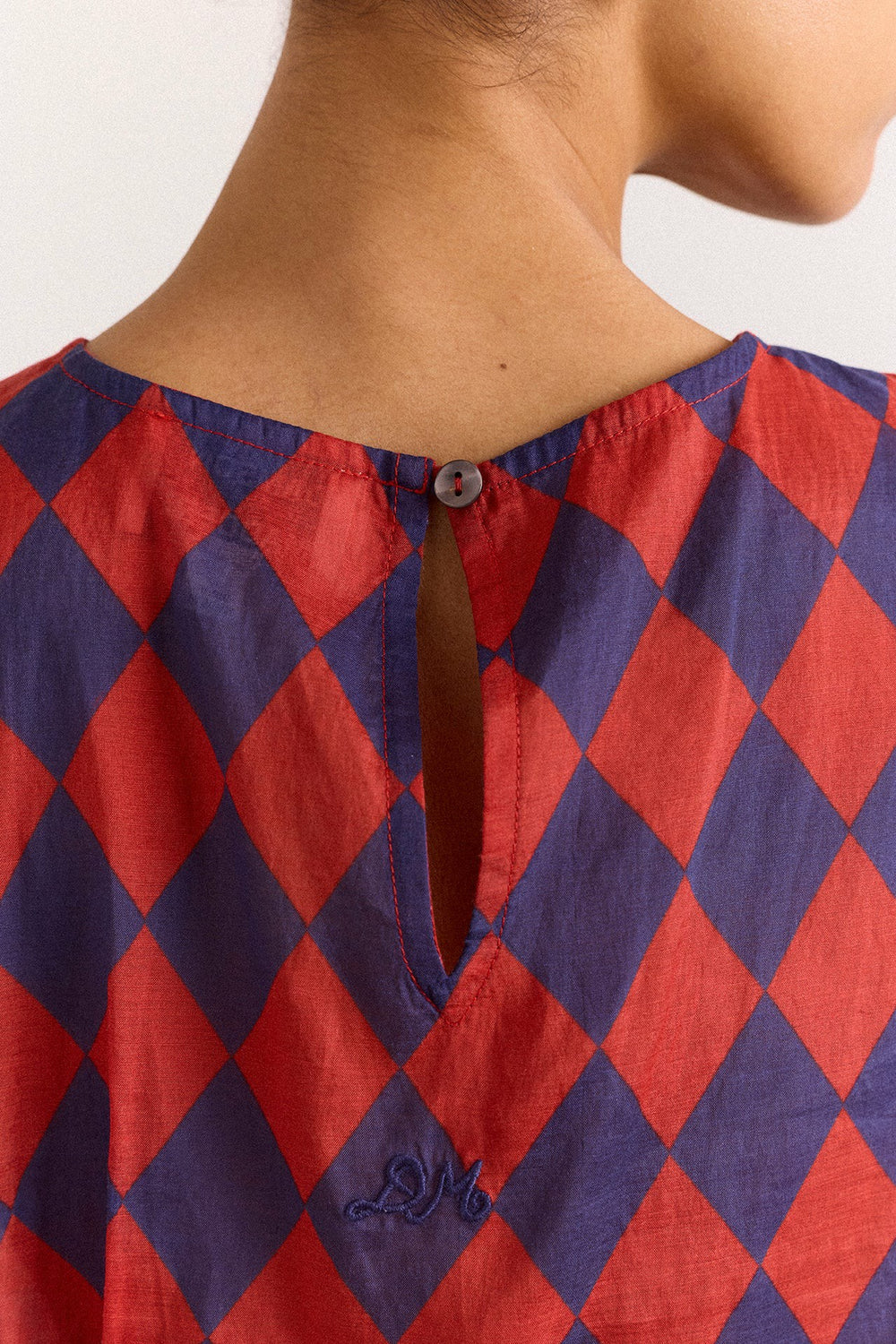 harmony sheer harlequin blouse - red/navy