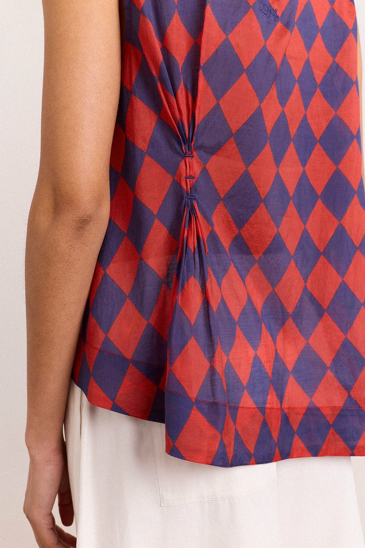 harmony sheer harlequin blouse - red/navy