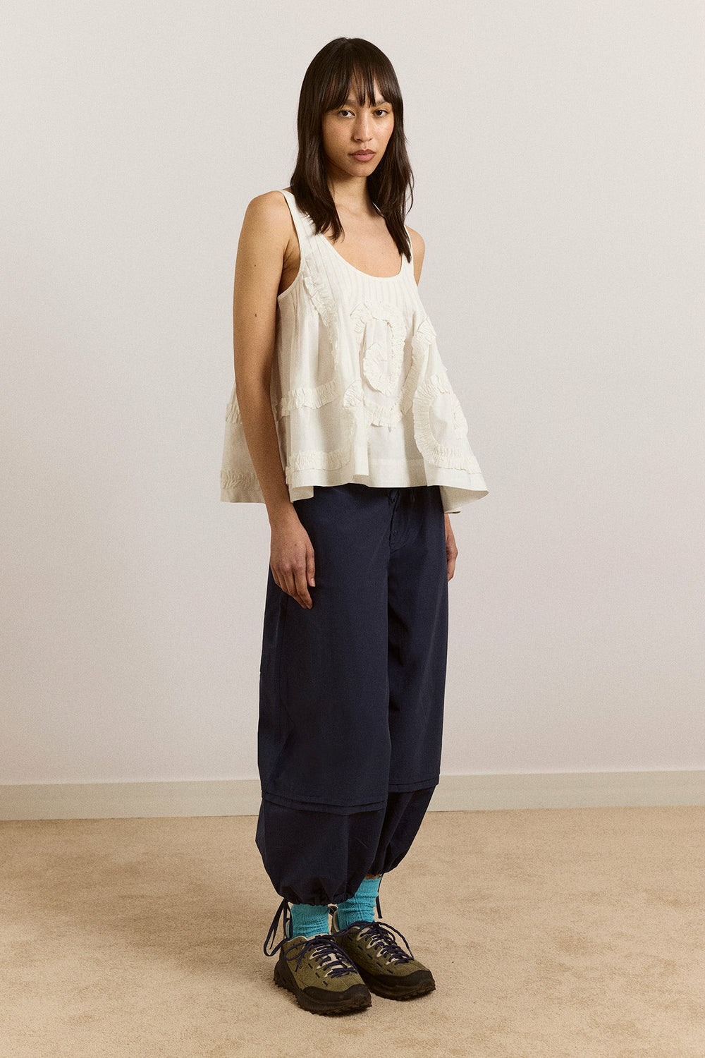 stella ruffle cami - white