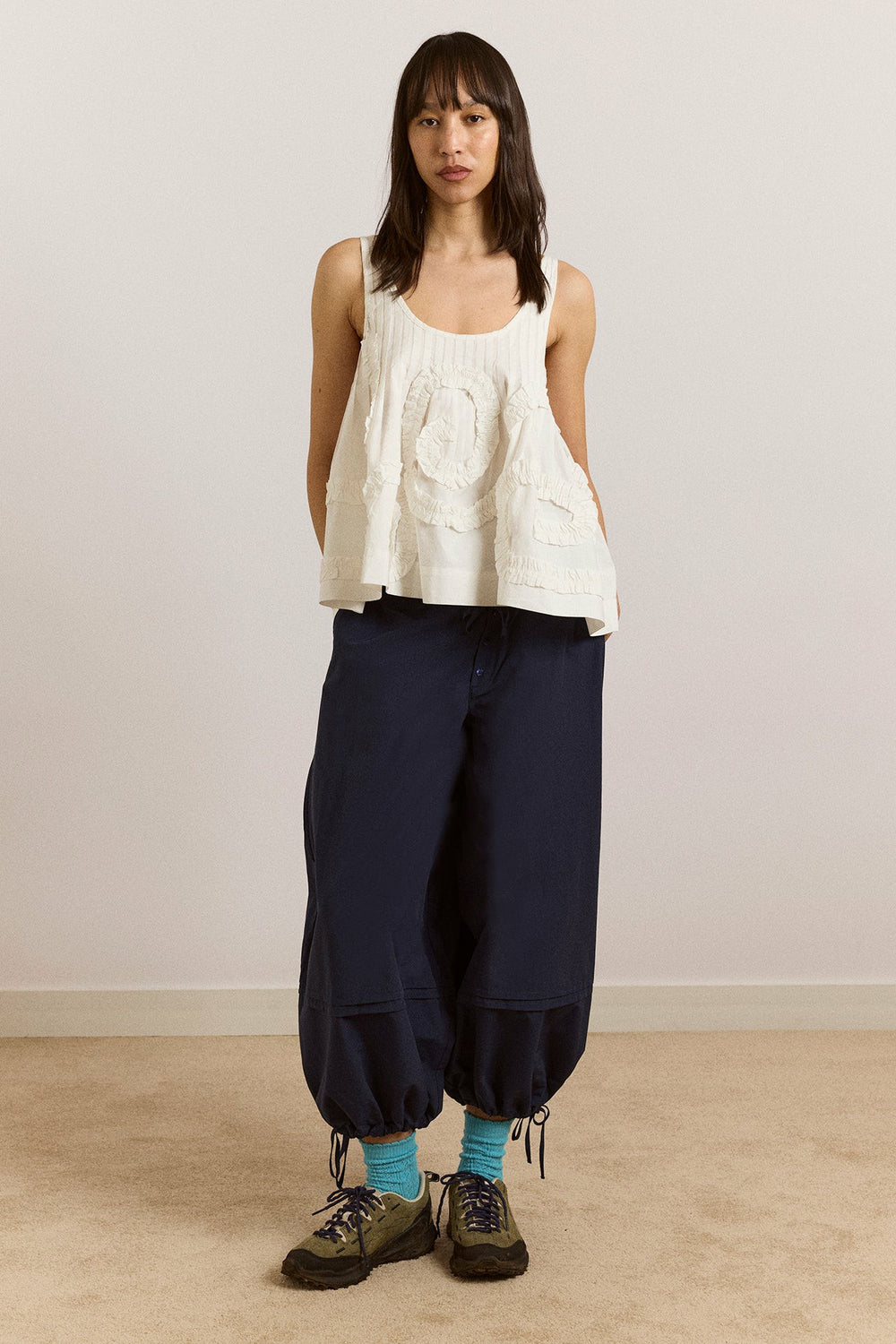 stella ruffle cami - white