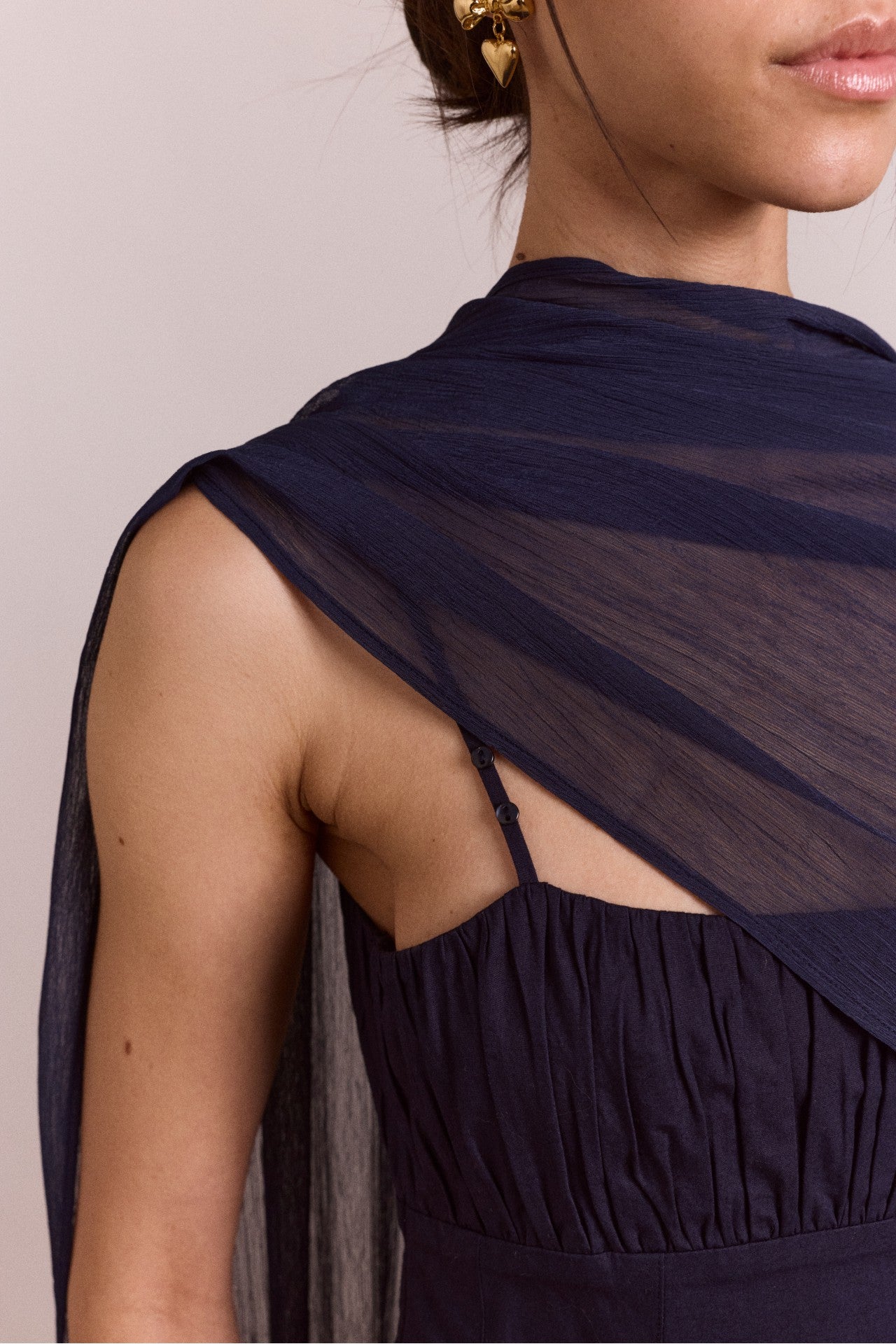 juno midi dress with sheer scarf- navy