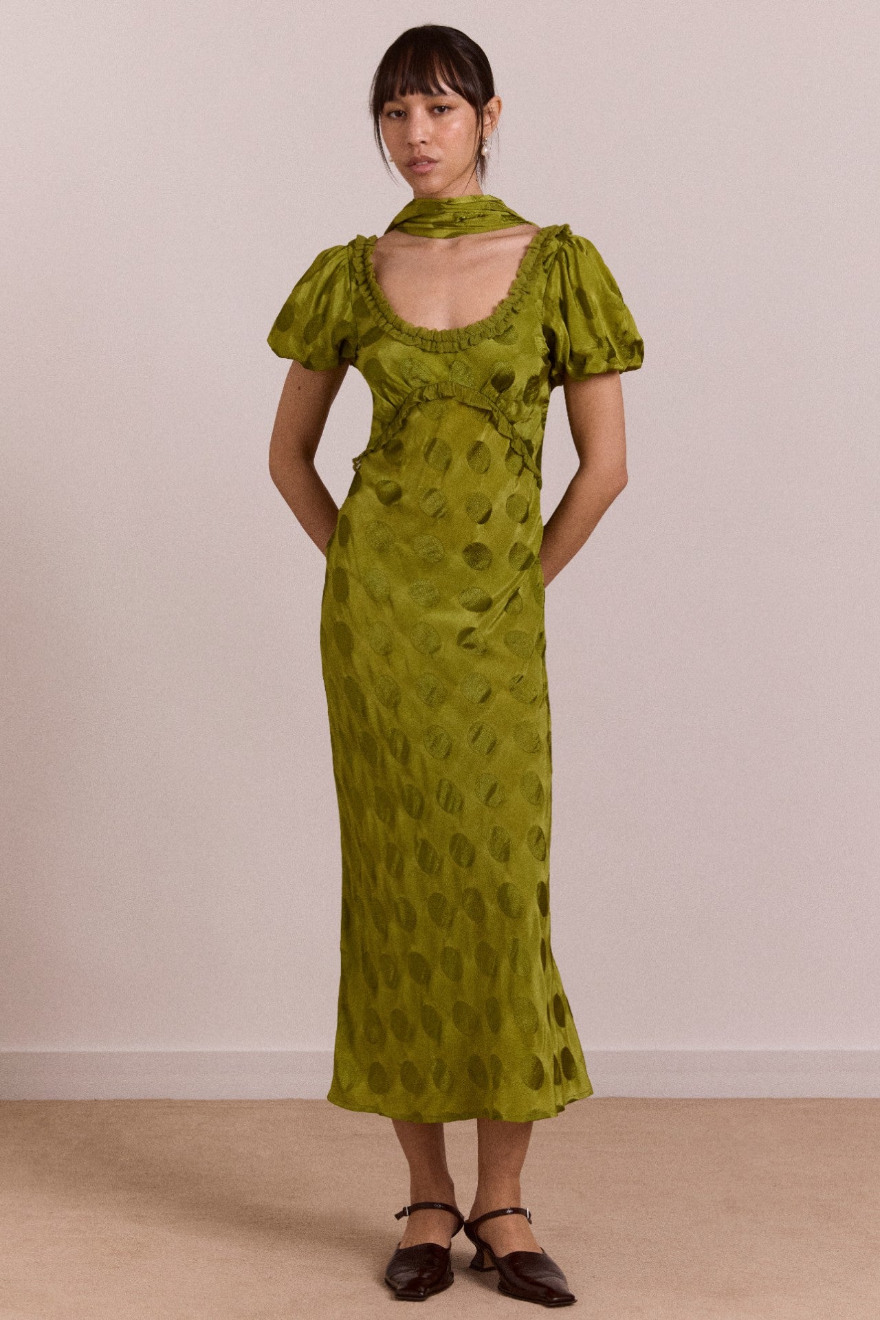 aoife midi dress - jacquard green spot