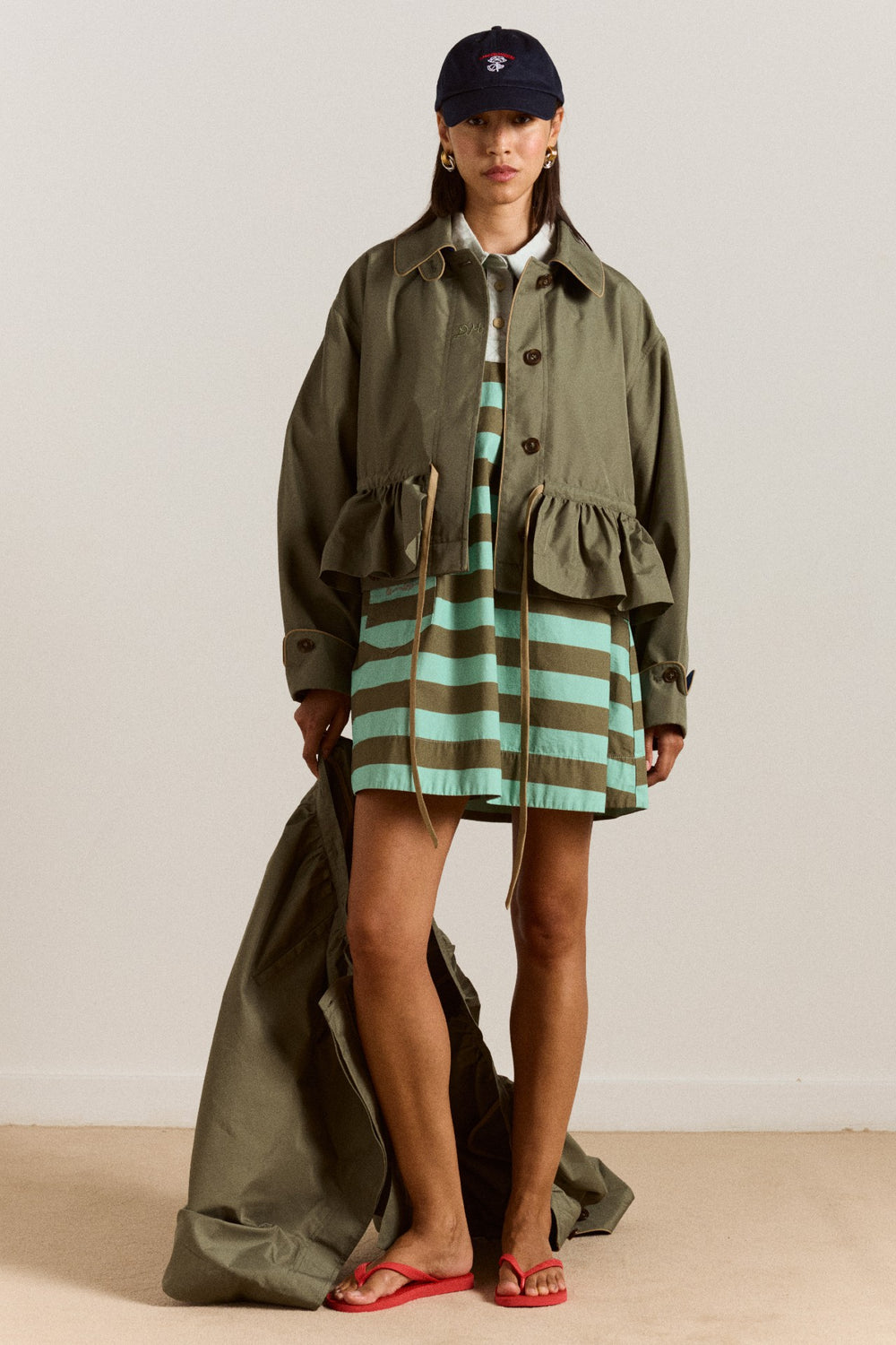 maggie mini polo dress - aqua olive stripe