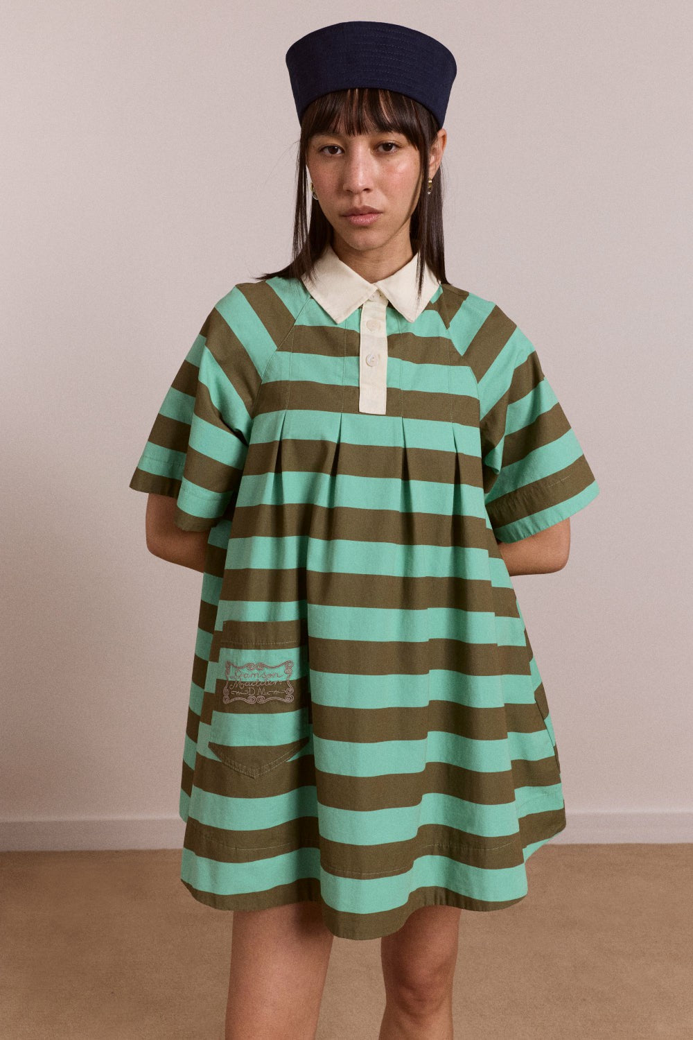 maggie mini polo dress - aqua olive stripe