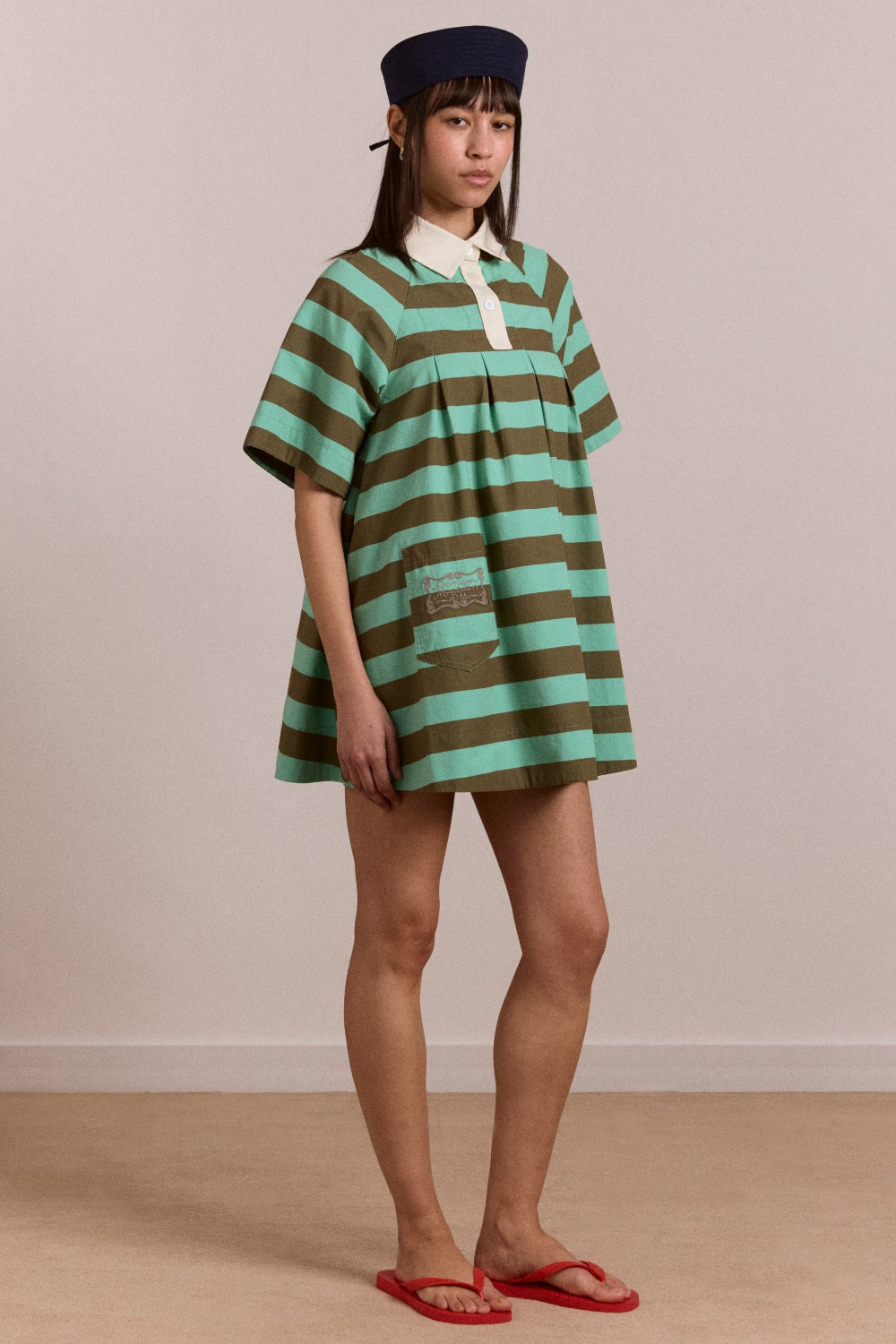 maggie mini polo dress - aqua olive stripe