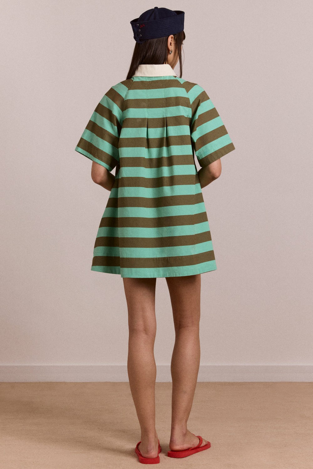 maggie mini polo dress - aqua olive stripe