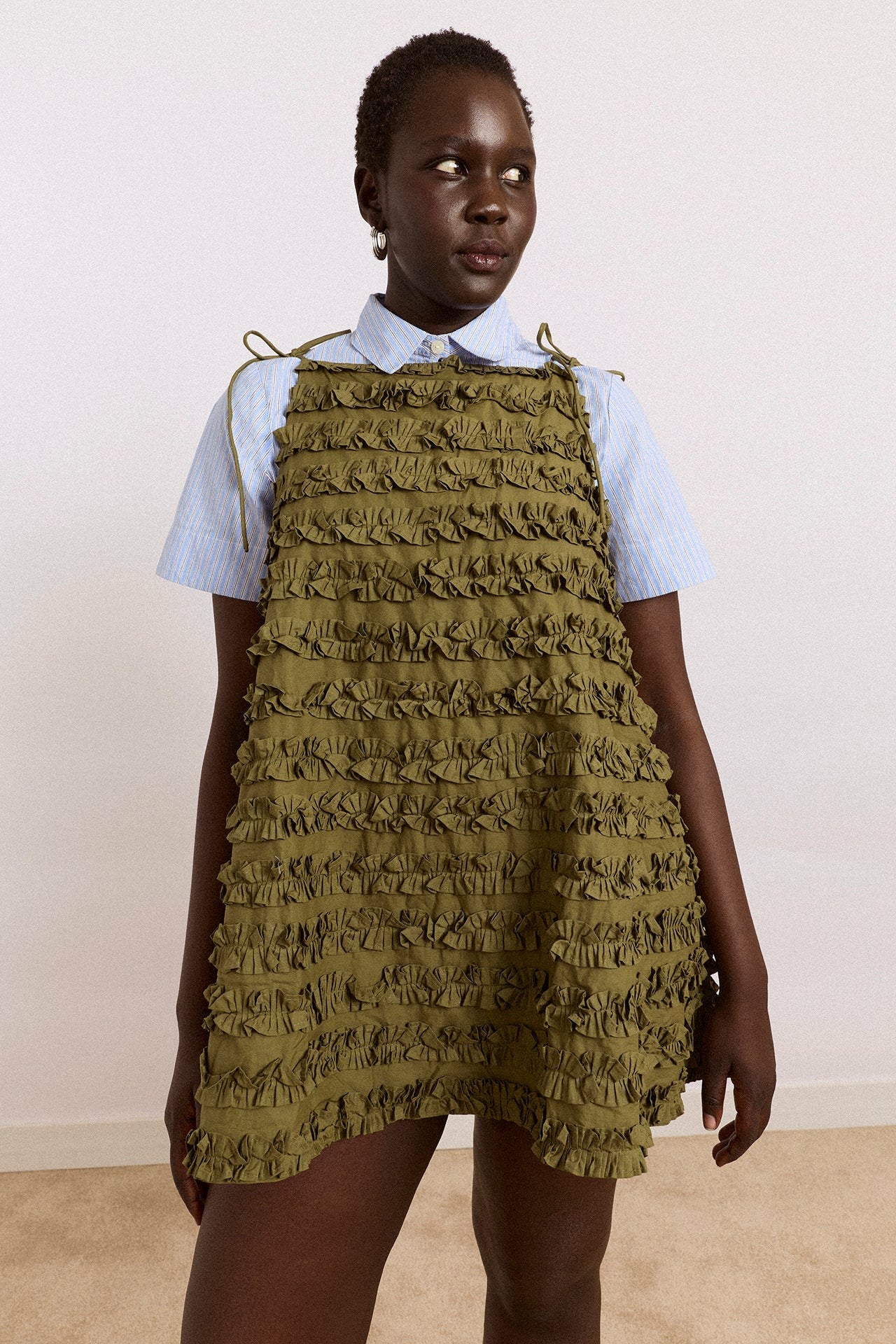 leili ruffle mini dress- olive
