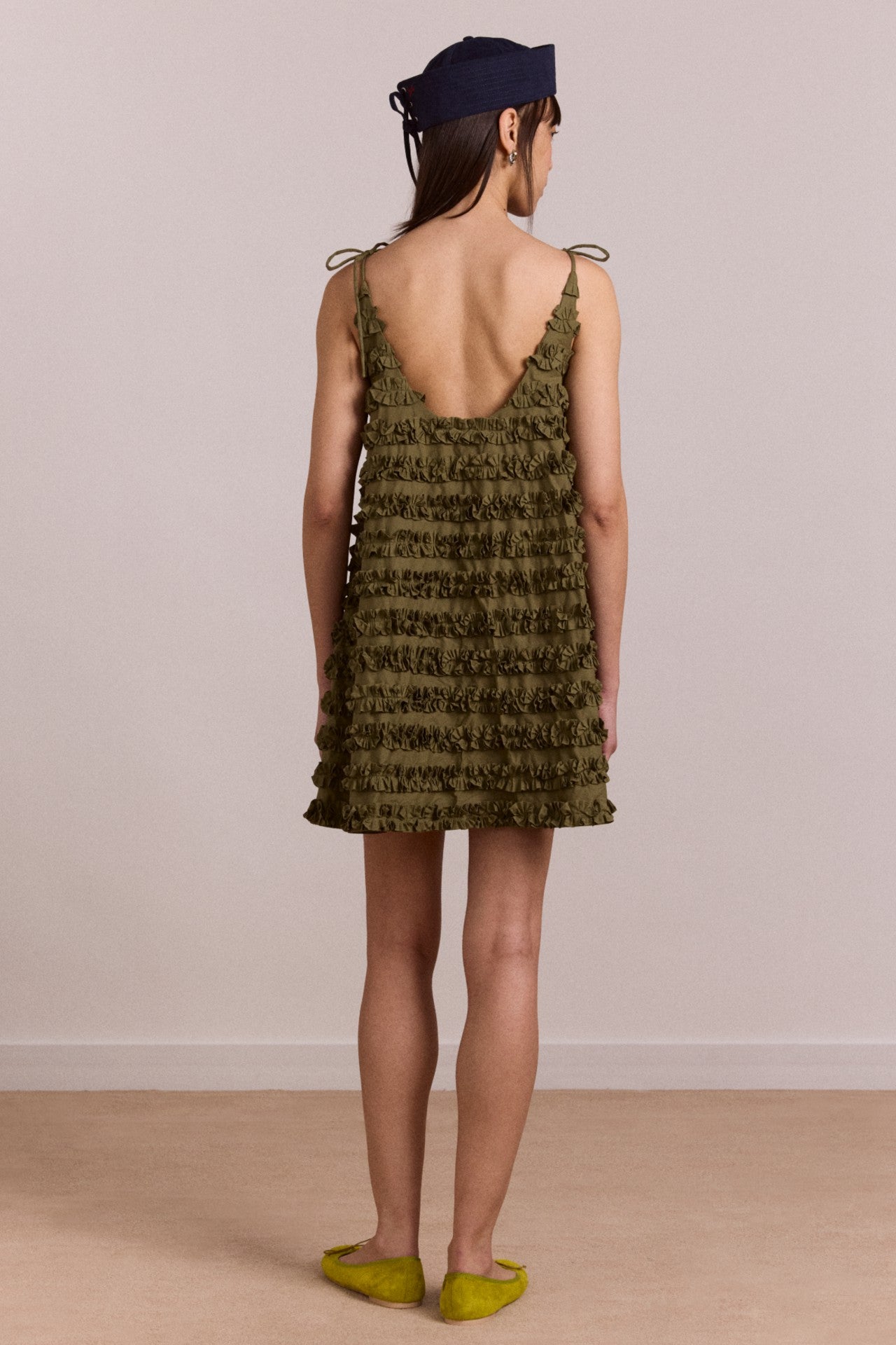 leili ruffle mini dress- olive