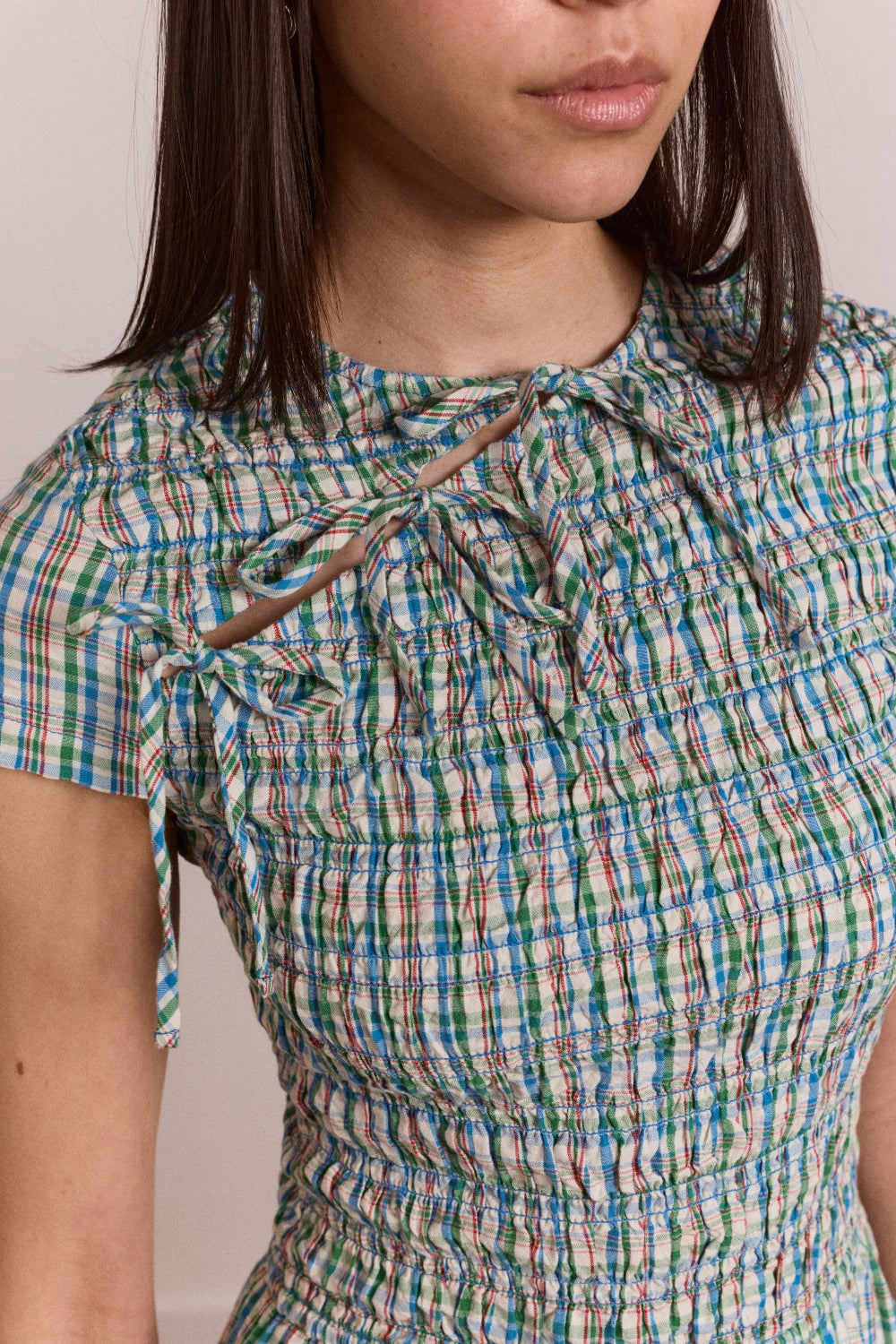 ebba midi dress - picnic blue check