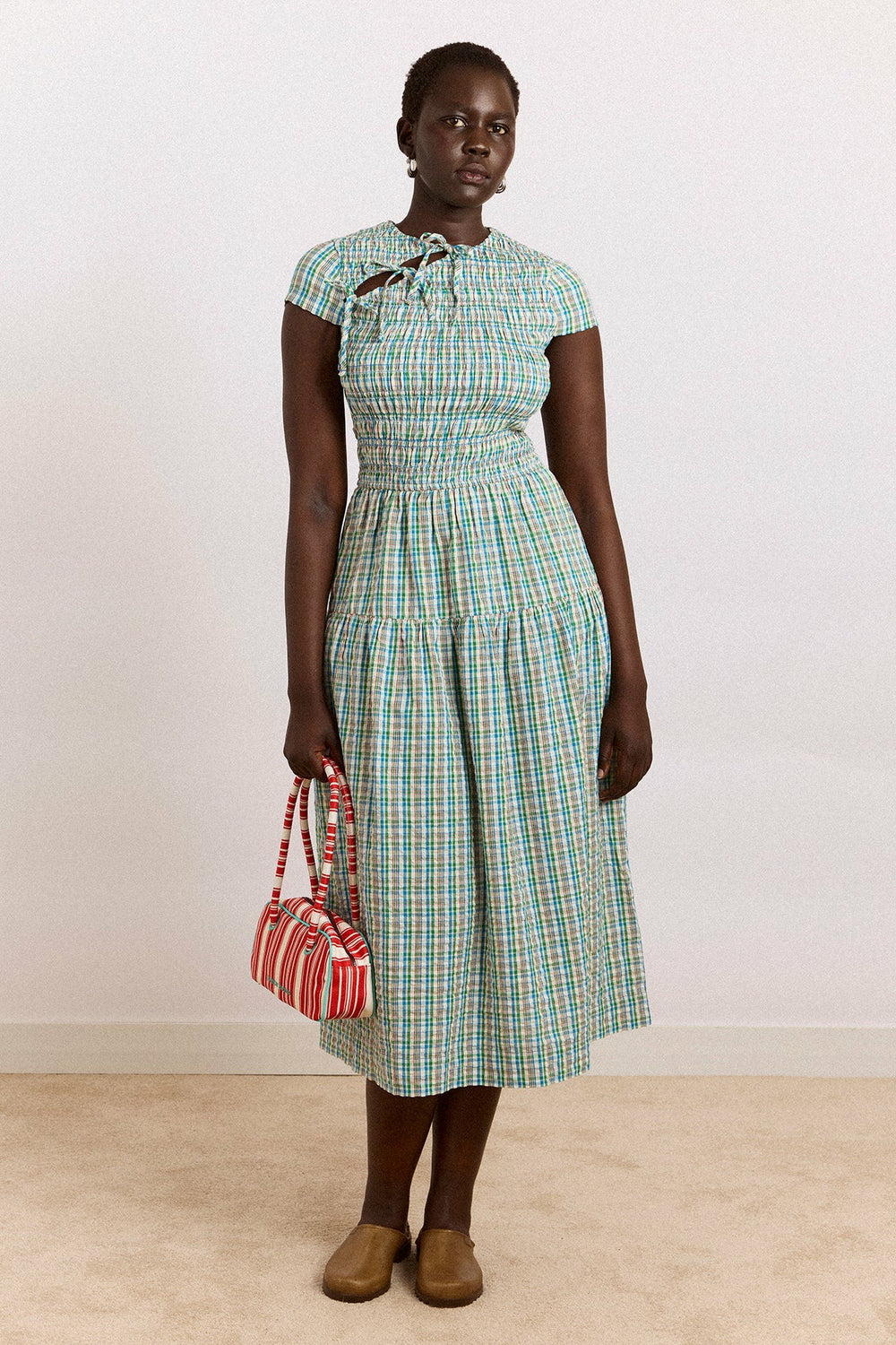 ebba midi dress - picnic blue check