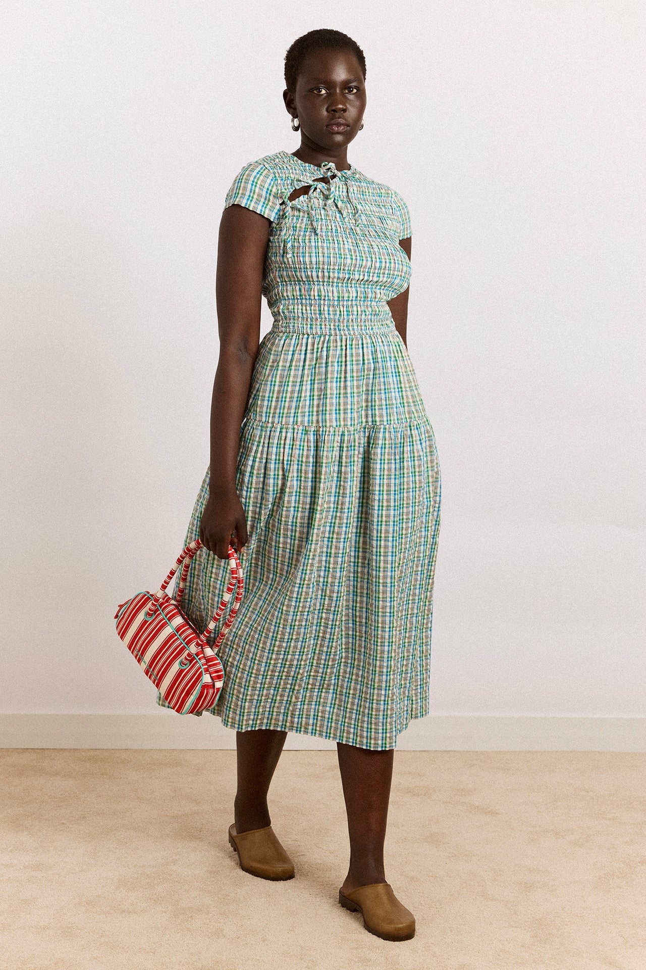 ebba midi dress - picnic blue check