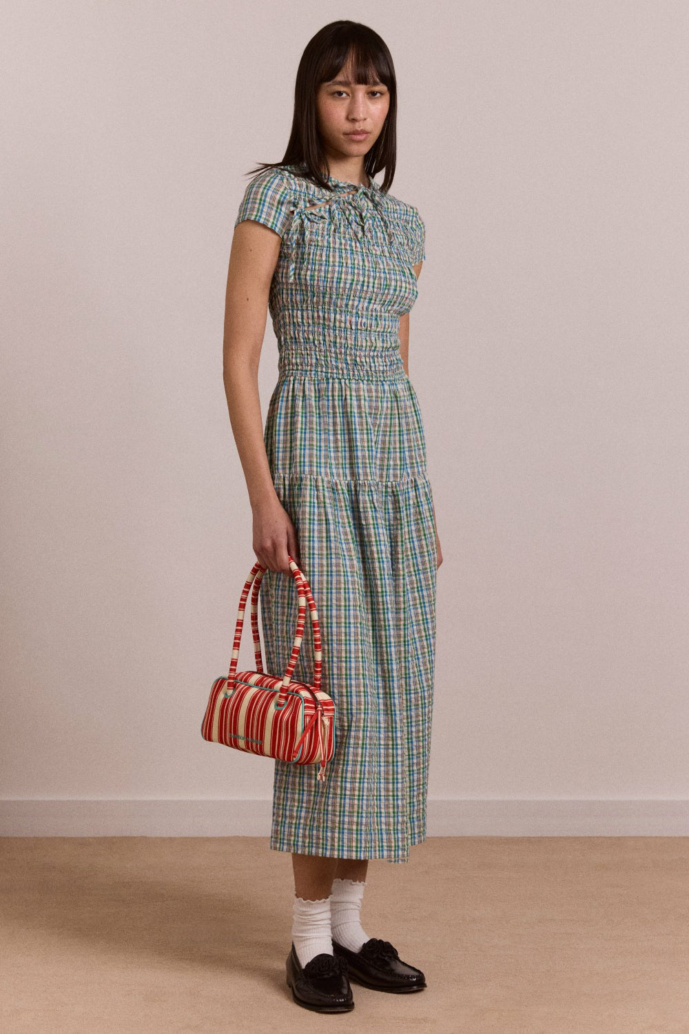 ebba midi dress - picnic blue check