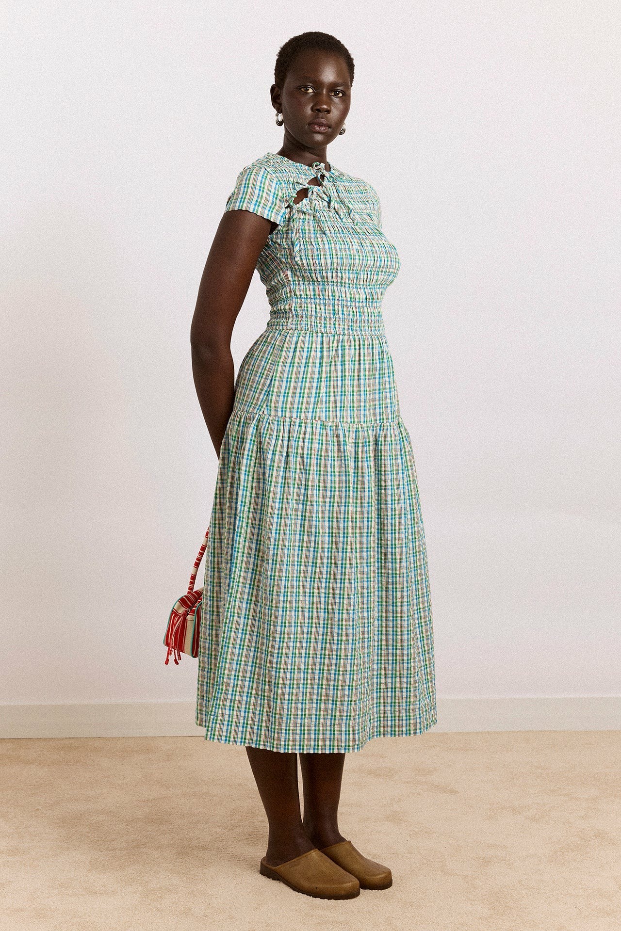 ebba midi dress - picnic blue check