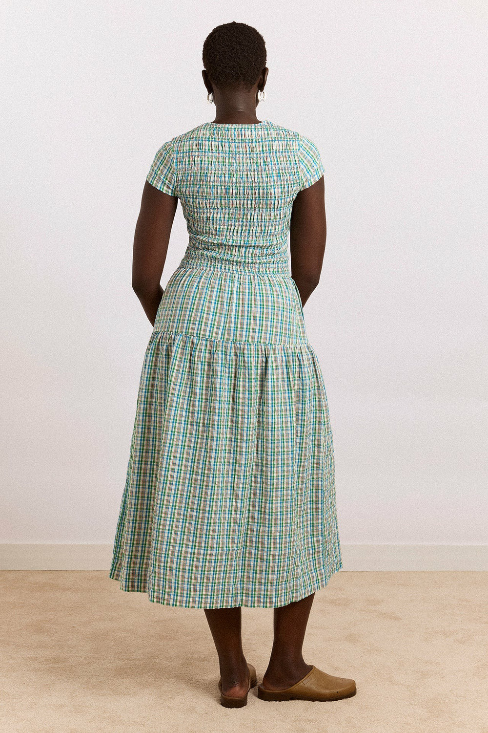 ebba midi dress - picnic blue check