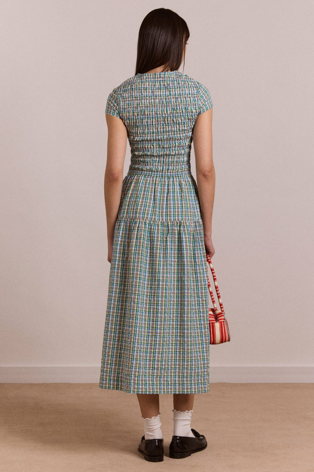 ebba midi dress - picnic blue check