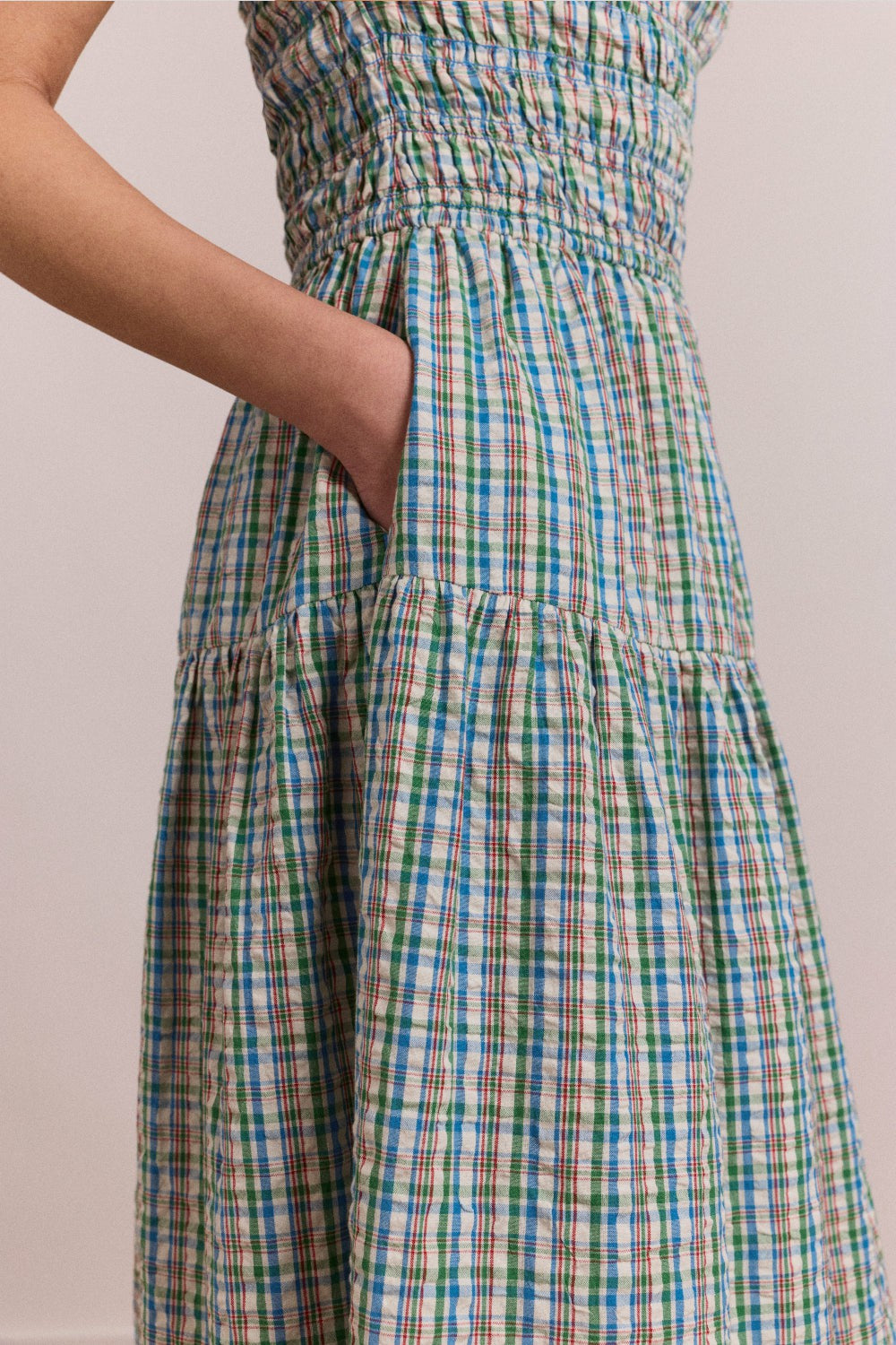 ebba midi dress - picnic blue check