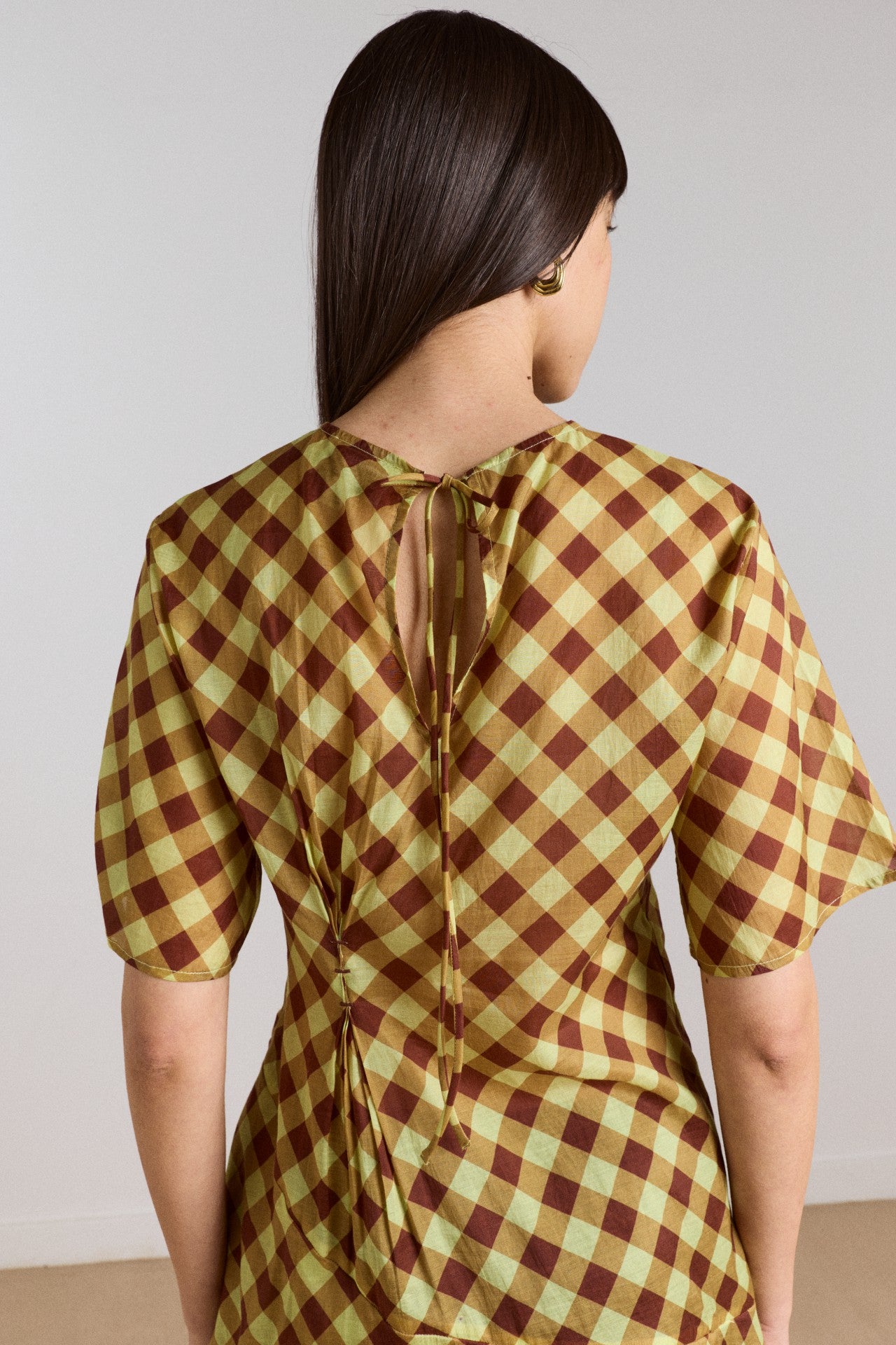 harmony sheer midi dress - choc avo gingham