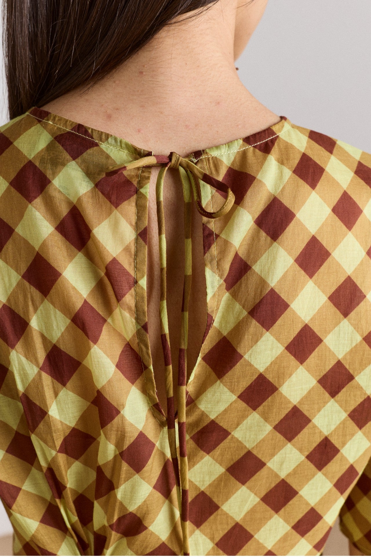 harmony sheer midi dress - choc avo gingham
