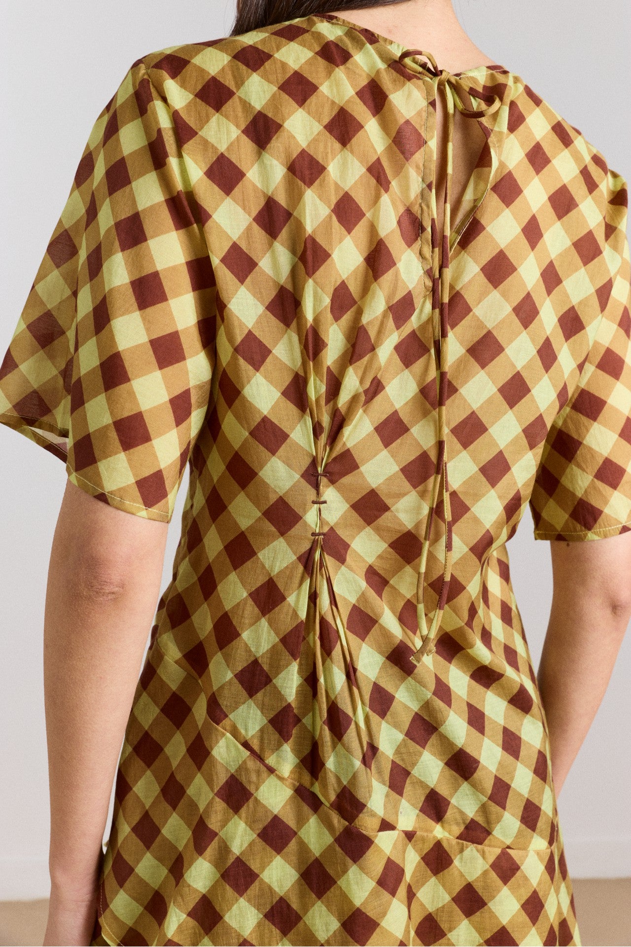 harmony sheer midi dress - choc avo gingham