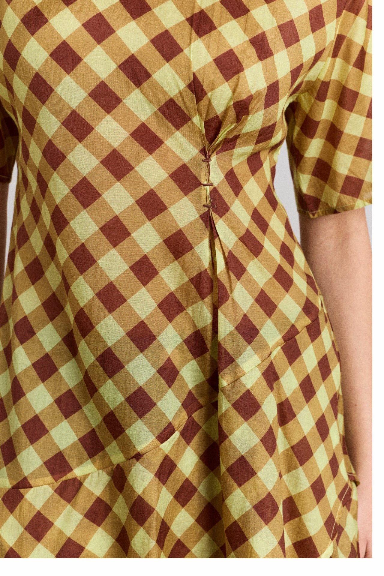 harmony sheer midi dress - choc avo gingham