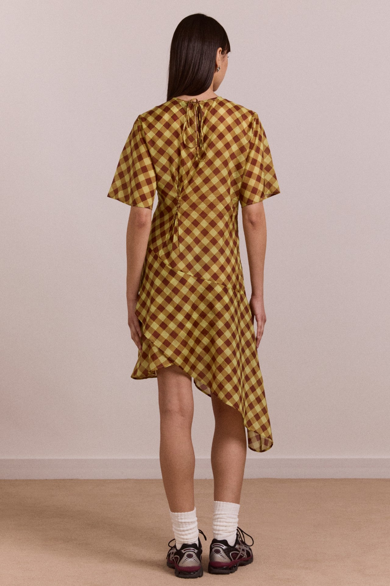 harmony sheer midi dress - choc avo gingham