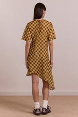 harmony sheer midi dress - choc avo gingham