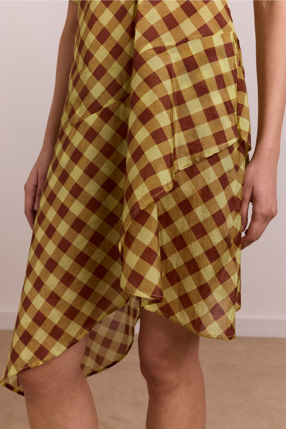 harmony sheer midi dress - choc avo gingham