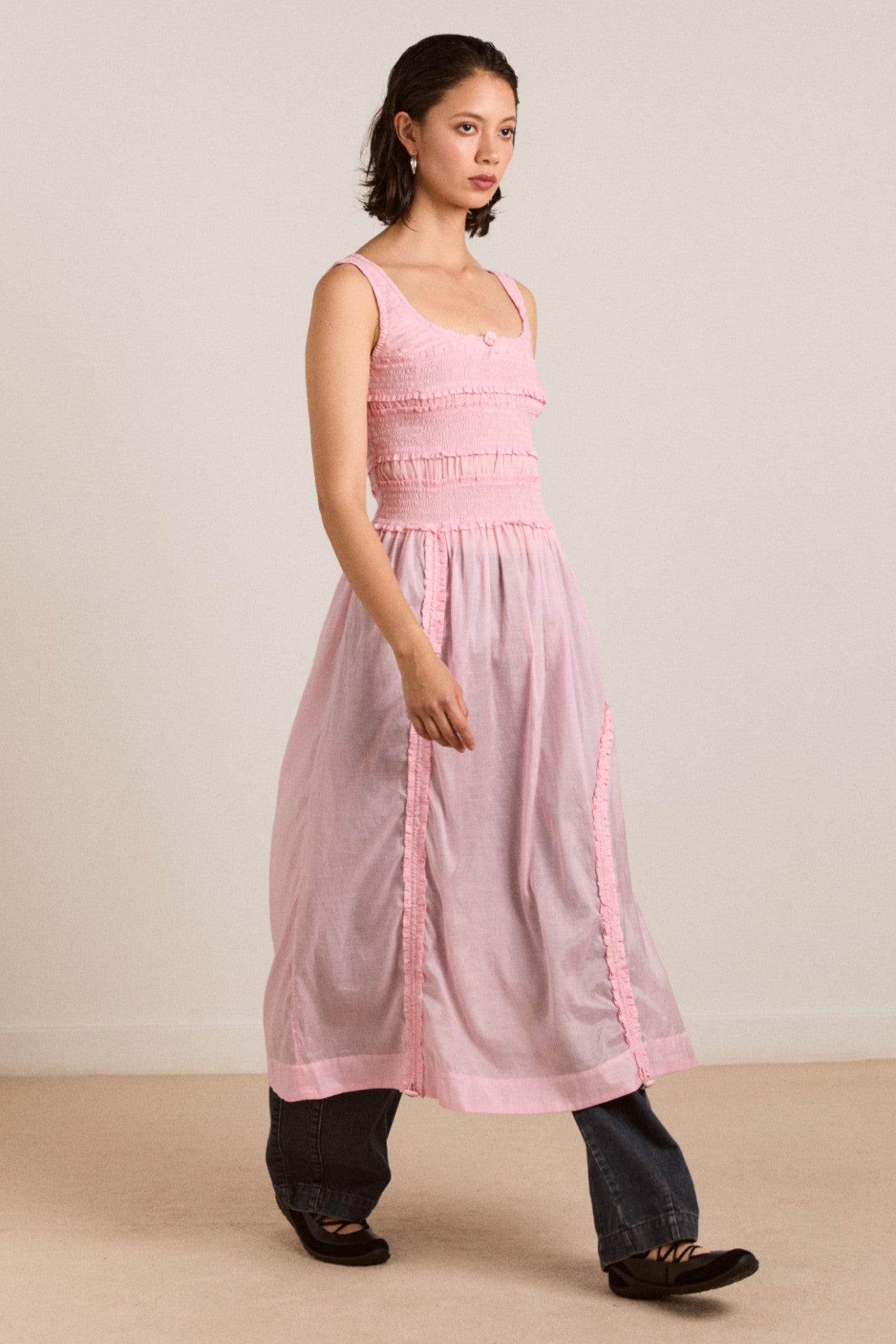 cynthia sheer midi dress - pale pink
