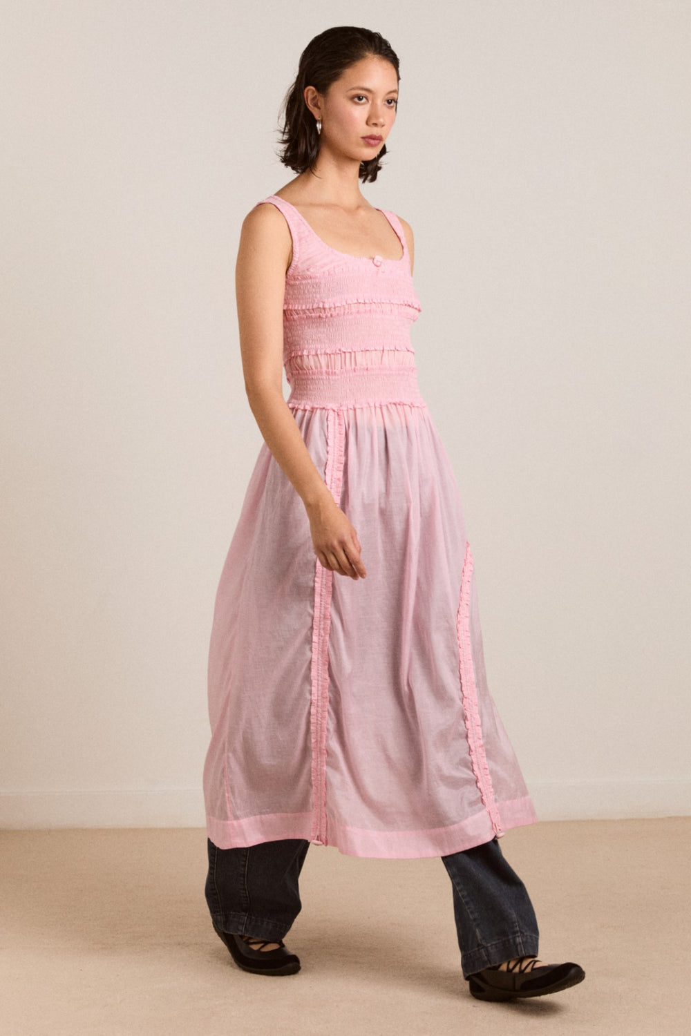 cynthia sheer midi dress - pale pink