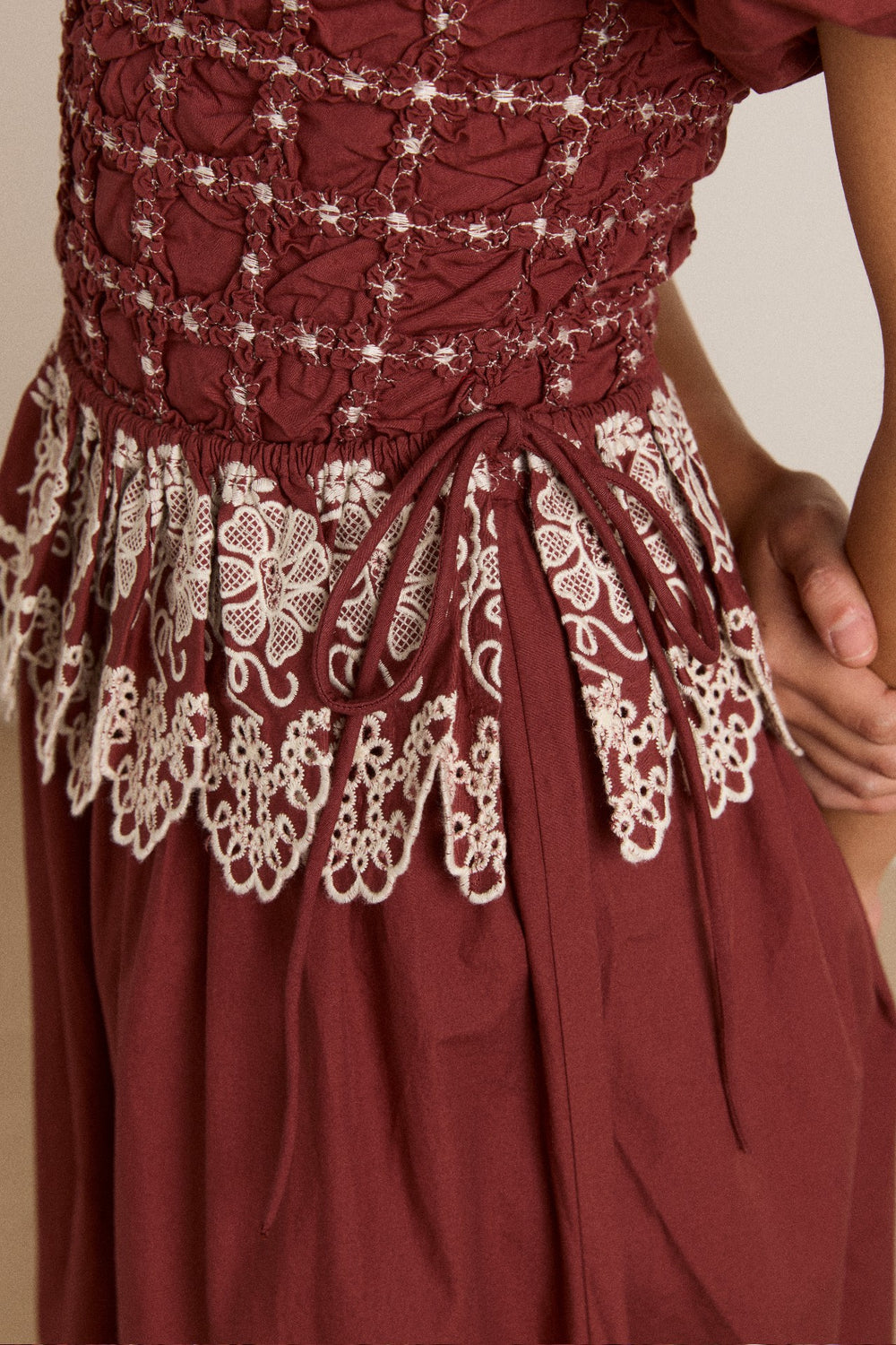 audrey midi dress - burg/butter stitching