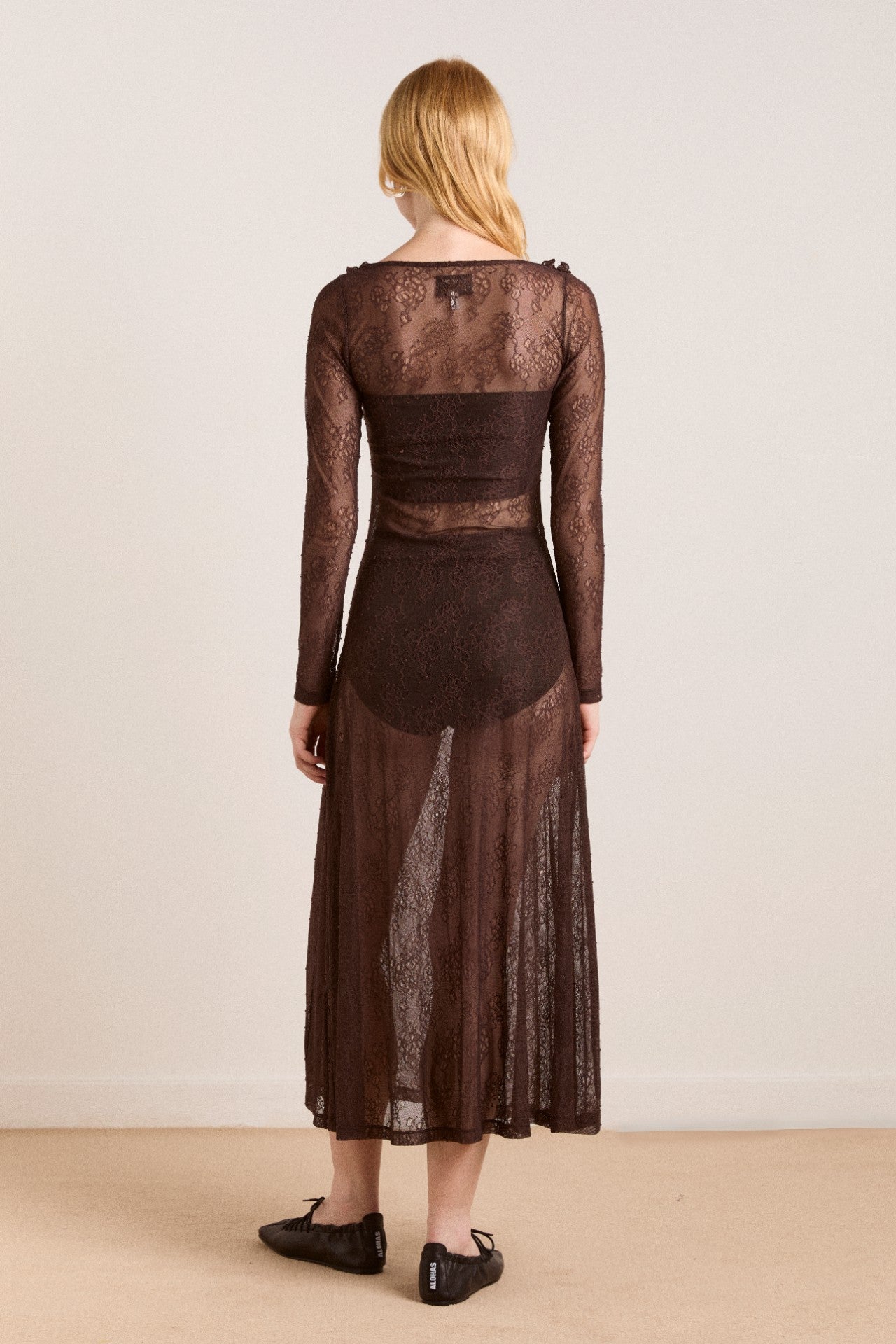 raphi lace midi dress - coffee