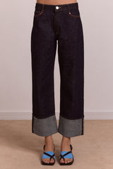 straight leg montana turn up jean -indigo selvedge