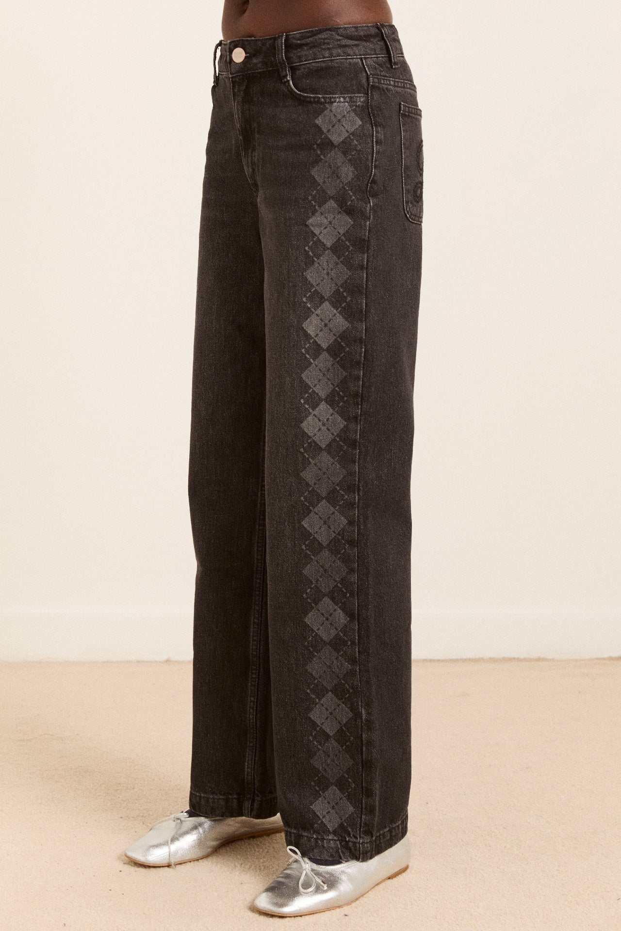 sylvie jeans - grey argyle
