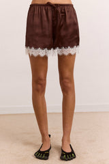 charis satin lace shorts - choc