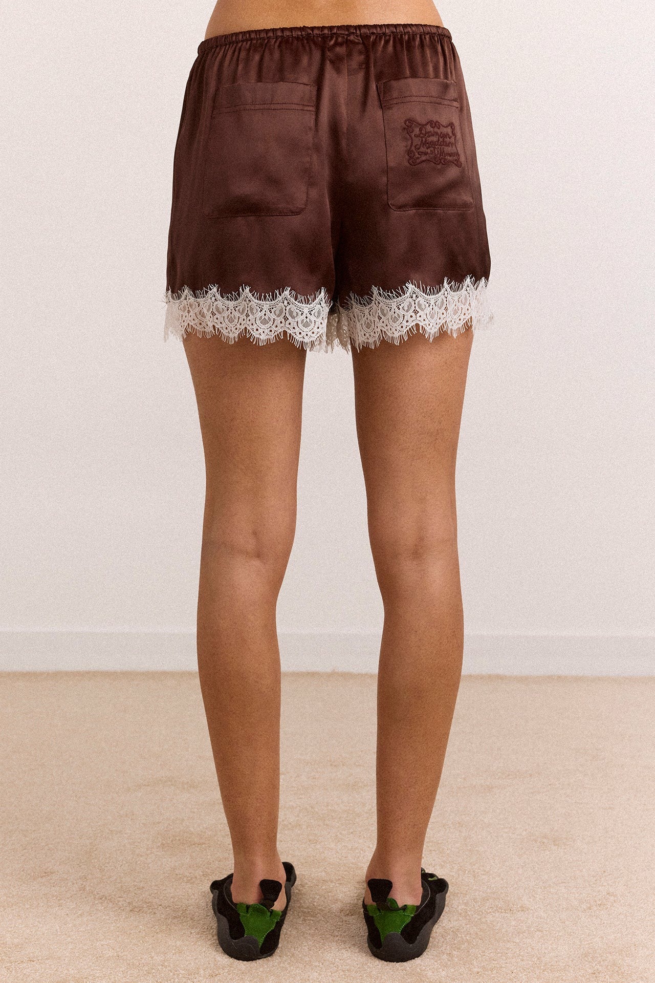 charis satin lace shorts - choc
