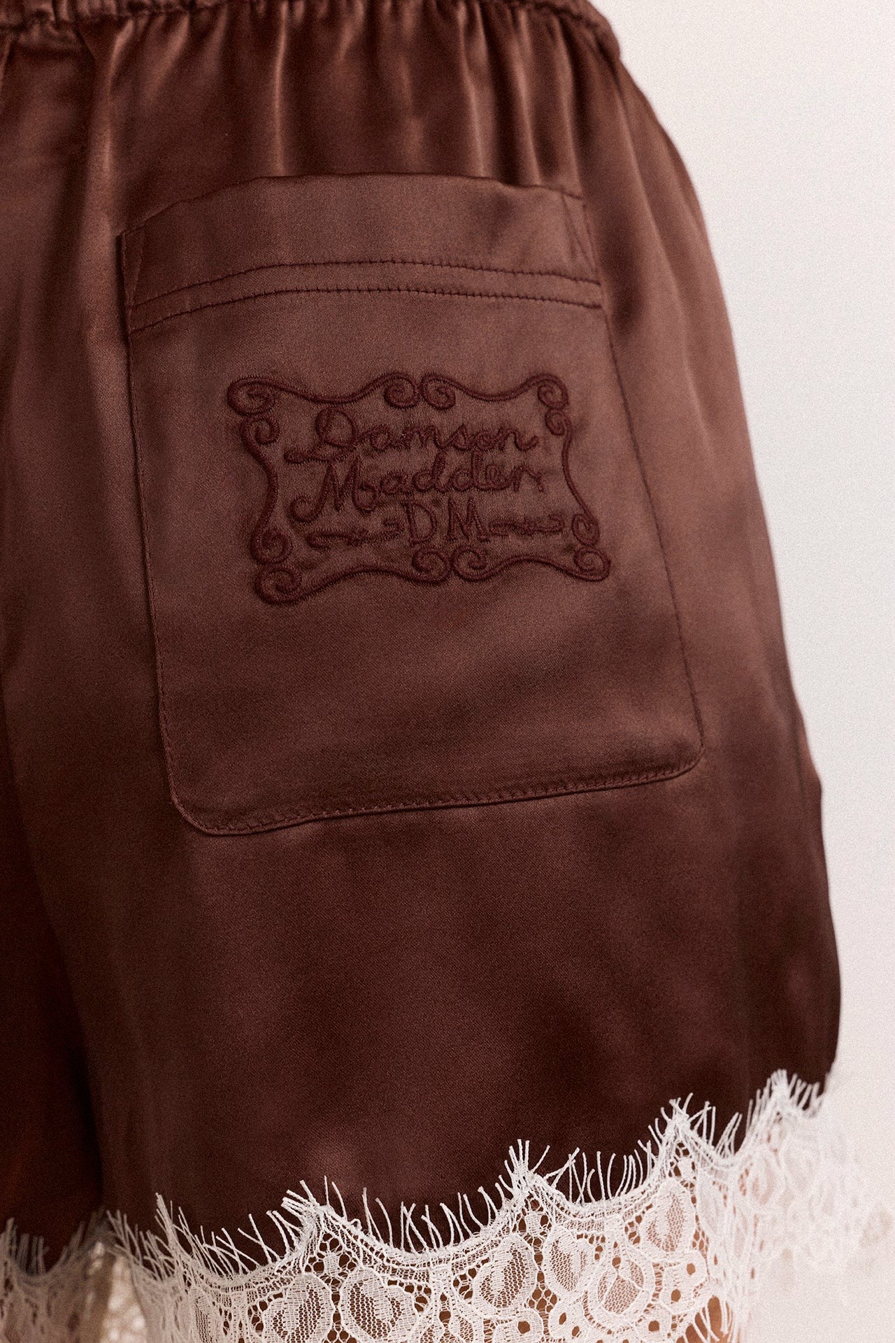 charis satin lace shorts - choc