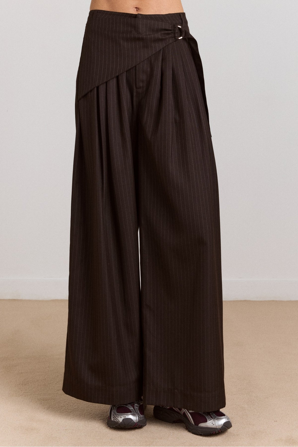 fabia trouser - choc pinstripe
