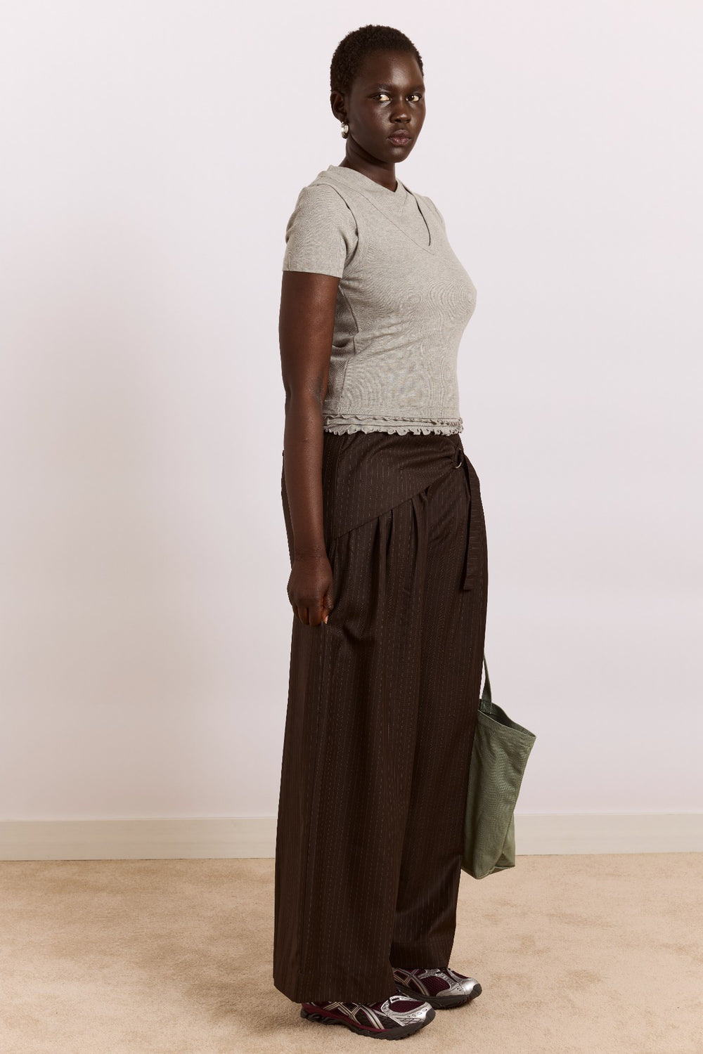 fabia trouser - choc pinstripe