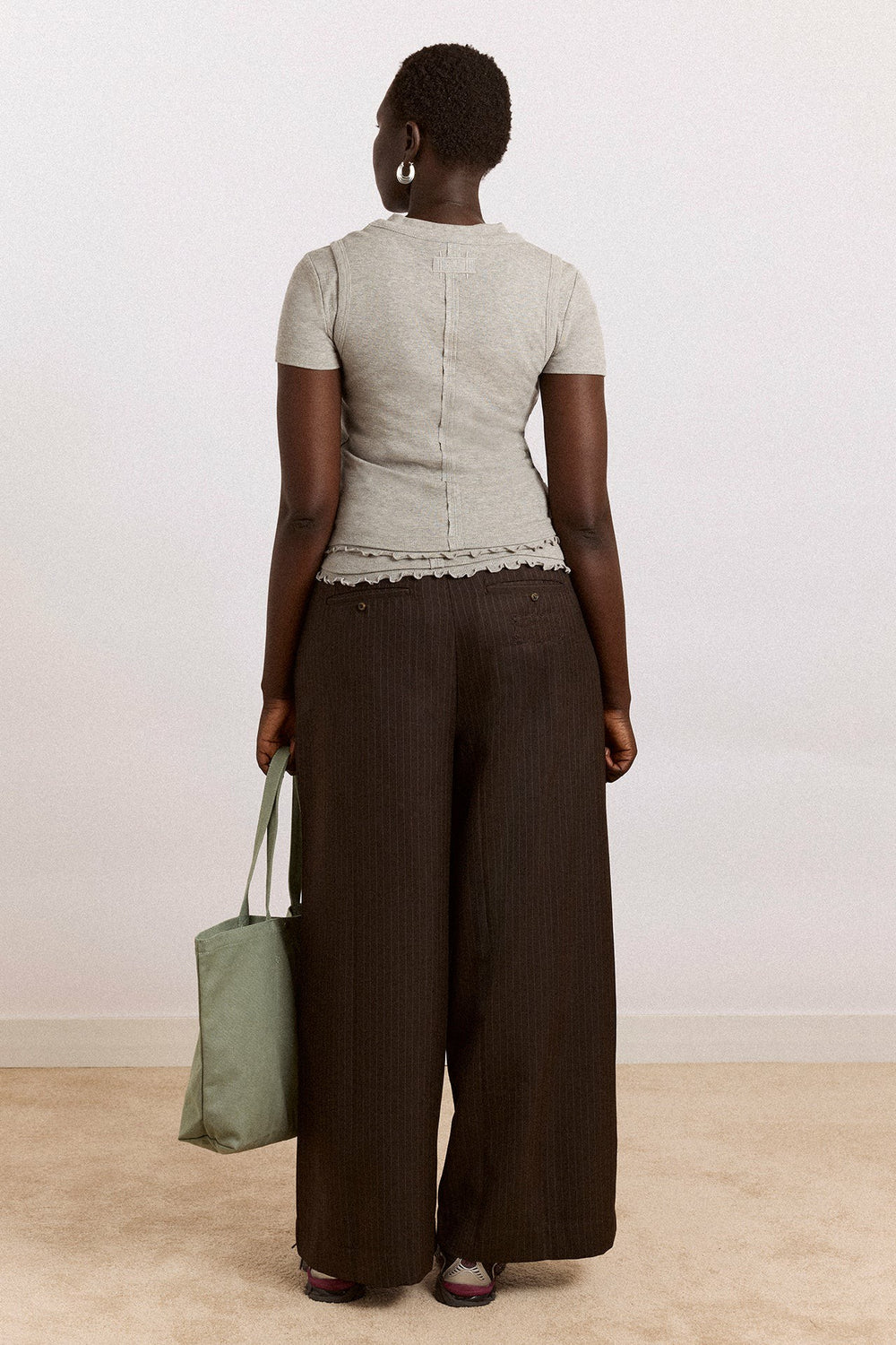 fabia trouser - choc pinstripe