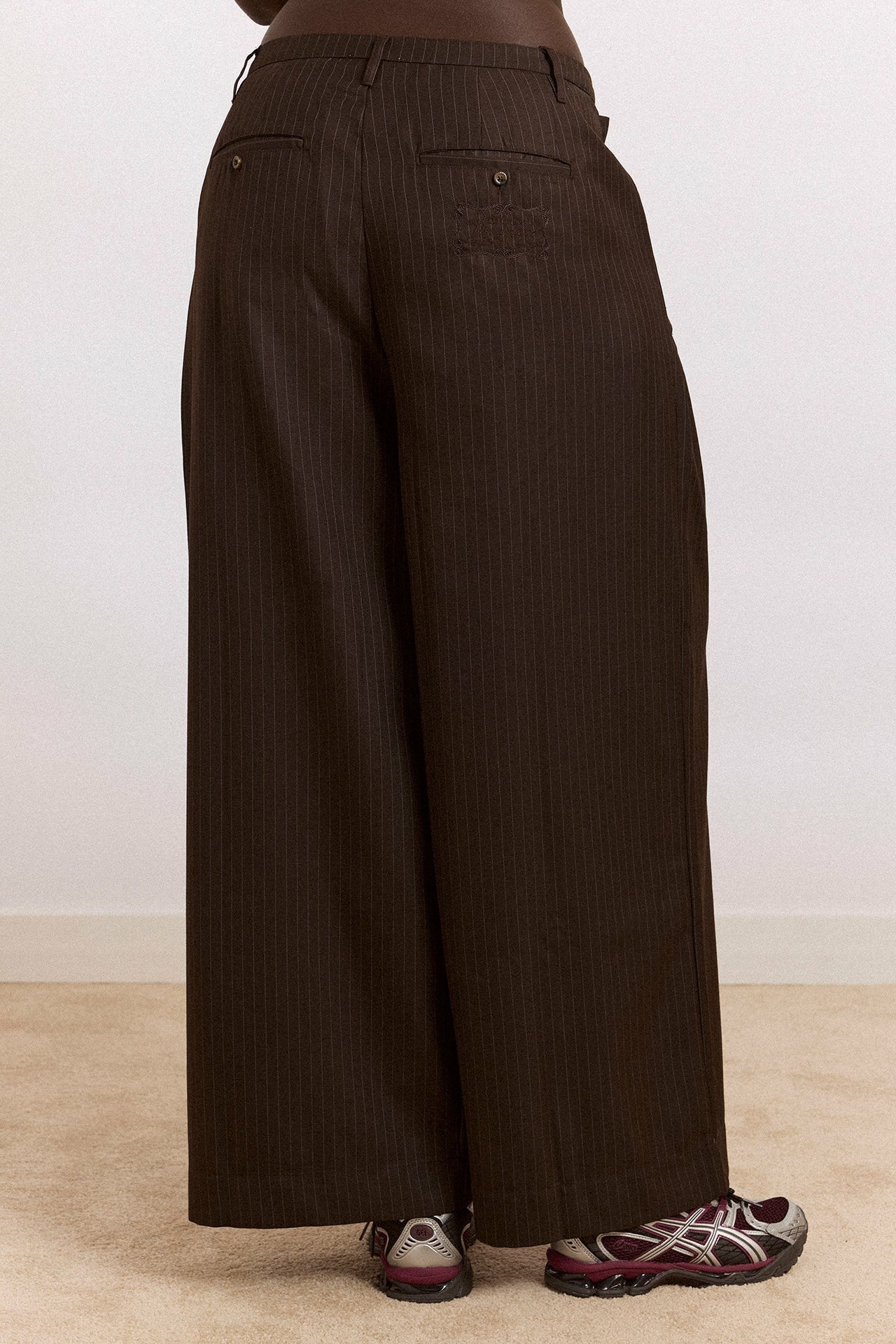 fabia trouser - choc pinstripe