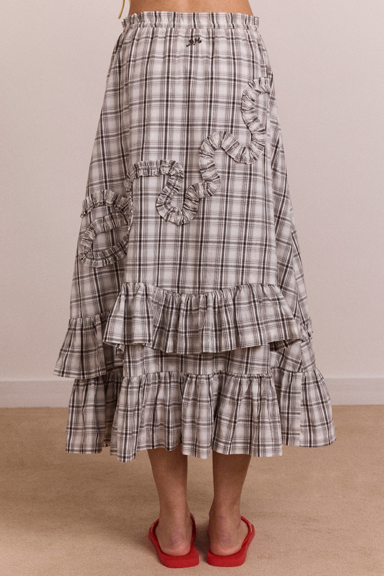 catie ruffle midi skirt - greyscale check