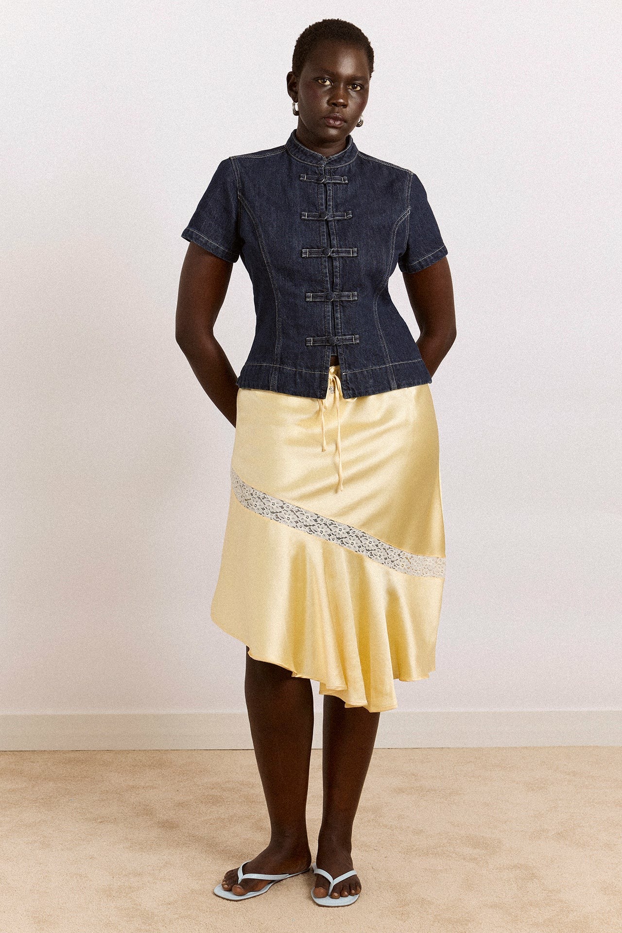 delphia satin midi skirt - butter