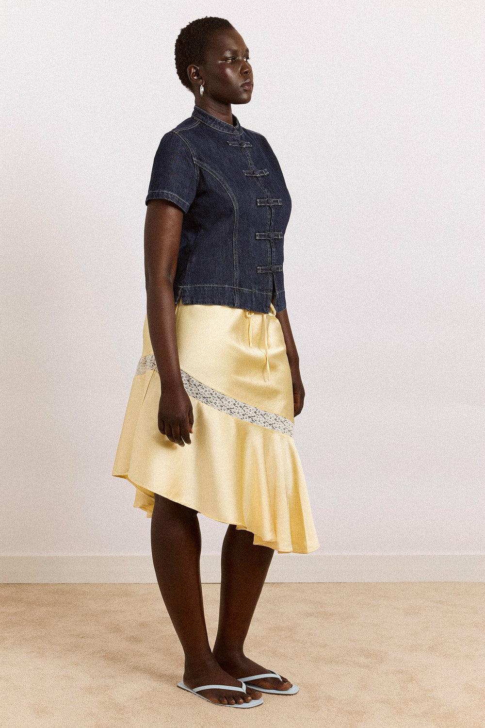 delphia satin midi skirt - butter