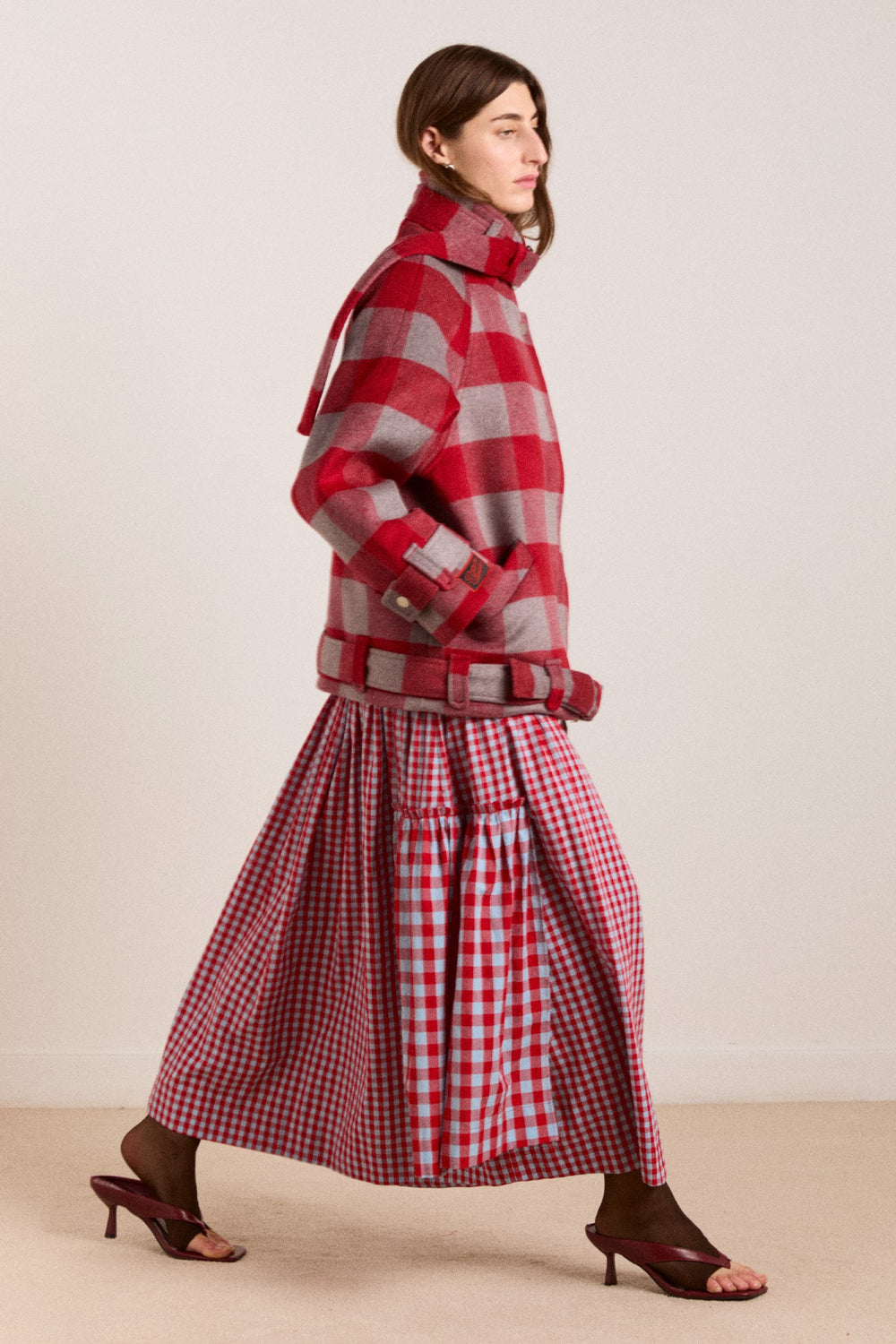 berta midi skirt - blue/red gingham